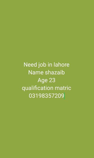urgent Need job in Lahore