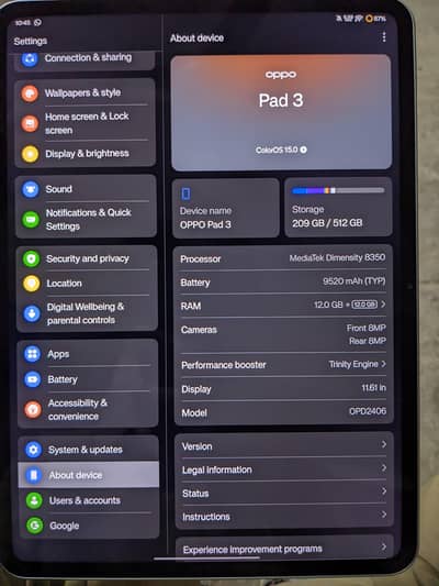 Oppo Pad 3 12+12/512 Pubg 120fps supported