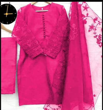 3 Pcs Women's Stitched Organza Embroidered Suit