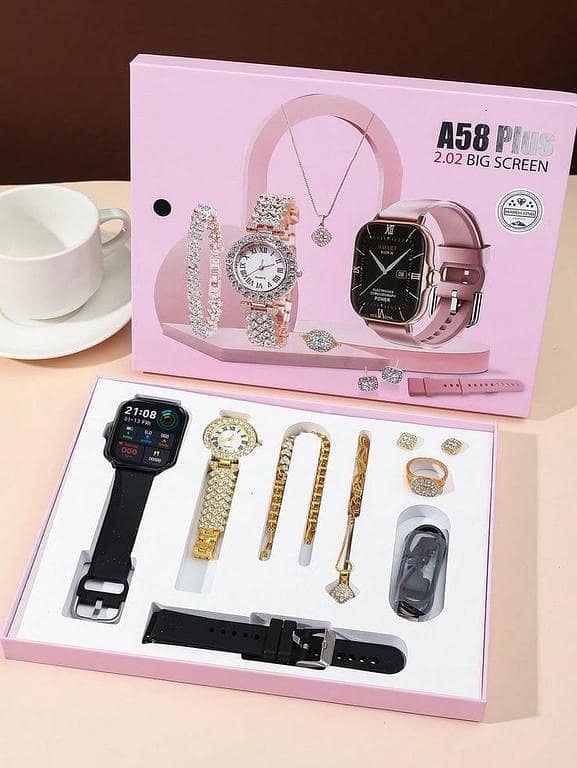 Smart Watch - A58 Plus Smart Watch With Jewelry - Watch For Girl - Fitness Tracker, Blood Pressure Monitor Smart Watch
