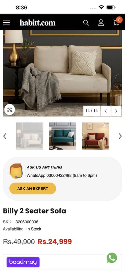 Habitt 2 seater sofa, slightly used (almost new)