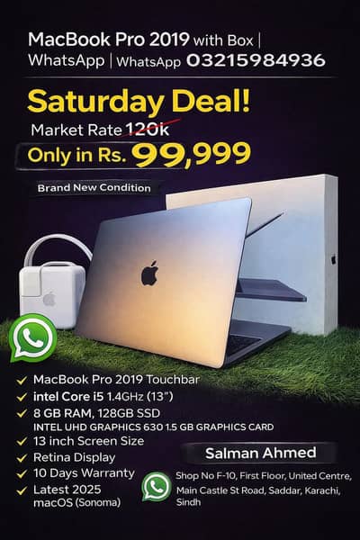 MacBook Pro 2019 8/128 TouchBar with Box | WhatsApp 03215984936