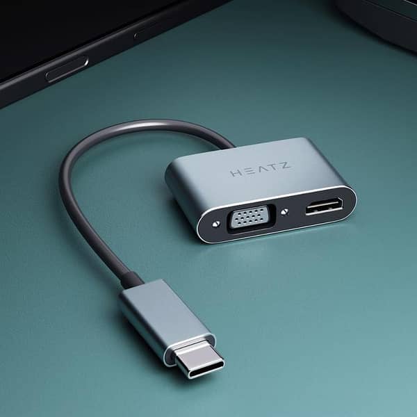 HEATZ ZT92 Multiport Type C Adapter | USB-C to HDMI VGA USB Audio Jack 4-in-1 Hub | Compatible with All Samsung Galaxy iPhone 15 Xiaomi Redmi | Phone Laptop Display Connector