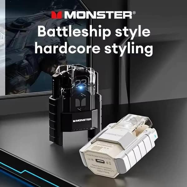 Monster XKT23 Wireless BT 5.4 Headphones HIFI Stereo Headset Dual Scene Mode Earbuds Robot Design TWS HD Voice Earphones - Wireless Earbuds - Gaming Earbuds - Pubg Airpods