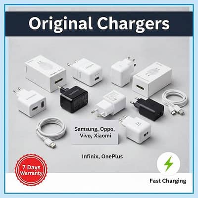 Original Chargers: Samsung, Oppo, Vivo Infinix oneplus Realme Tecno MI
