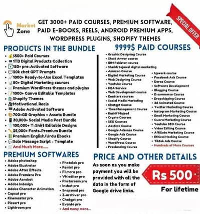 All In 1 Bundle (Paid Courses, Premium Software, Ebooks, Reels/Videos)