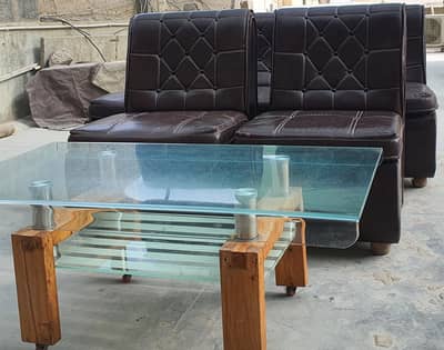 5 seater sofa set with glass table