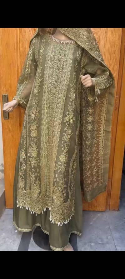 3 peice Embroided | stitched  party and bridal wear outfit for sale