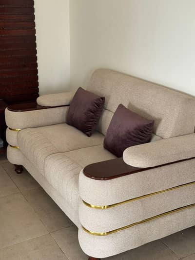 Luxury 2 Seater Sofa Set | Premium Fabric | Wooden Arm Tray |