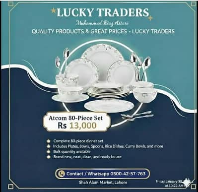 Dinner Set | Plates, Atcom 80-Piece Bowls & Serving Utensils | Bulk