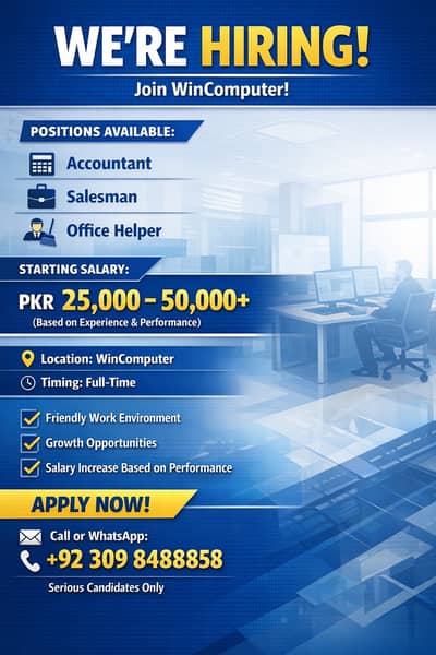 Accountant, Salesman & Office Helper Jobs – Salary 25k to 50k+