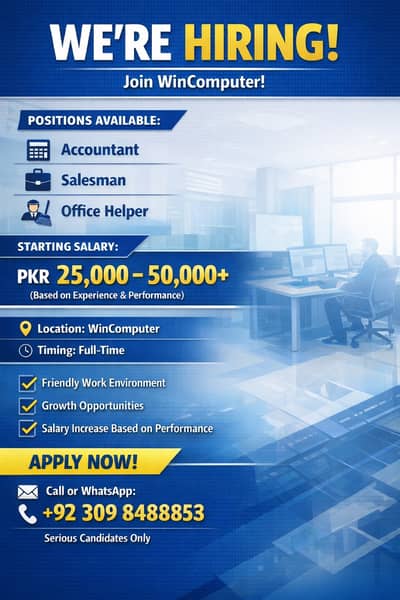 Accountant, Salesman & Office Helper Jobs – Salary 25k to 50k+