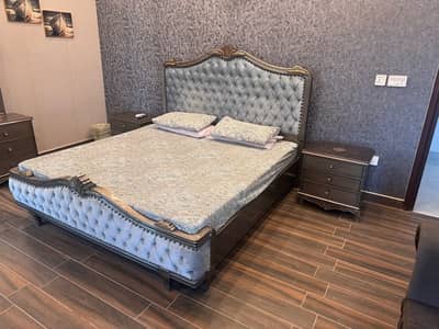 luxury king size bed set with dresser and side tables without mattress
