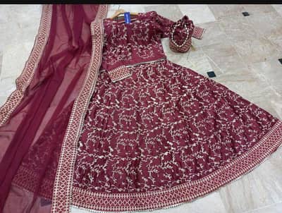 2 Pcs Women's  stitched katon silk Embroidered Lehenga