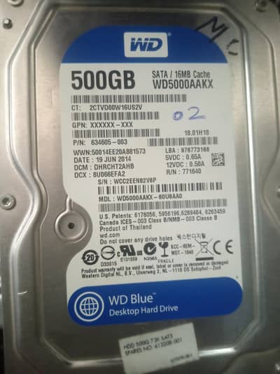 WD Blue 500GB Desktop Hard Drive - 7200 RPM - 100% Health
