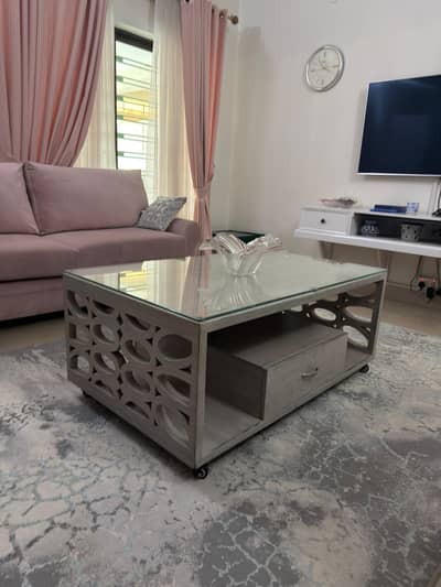 Wooden Centre table with glass top