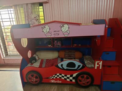 Kids Double Storey Bunk Bed – Car Theme (Hello Kitty & Racing Design)