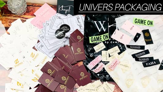 woven label. hand tags. ziper bags . stickers. business card