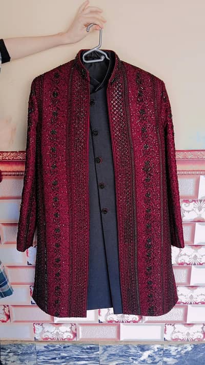 Dulha Sherwani Double side 2026 design Maroon color
