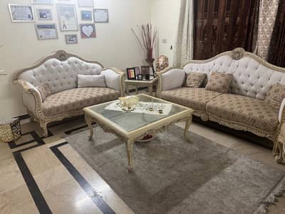 sofa 7 seater and dining table 8 seater   pure wooden sofa with tables