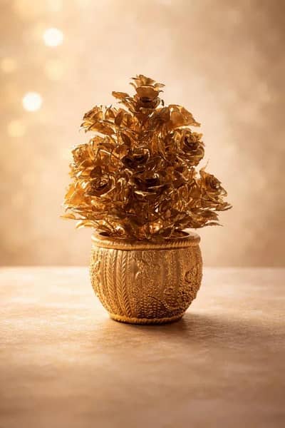 Luxury Artificial Golden Rose Flower Pot for Home Decor