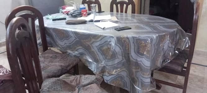 6 chairs, dinning table with 2 cover2