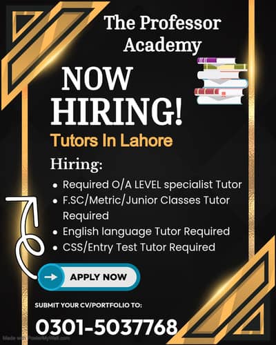 O/A Level,F. sc,Metric,CSS,Entry Test,English Language Teacher Requried