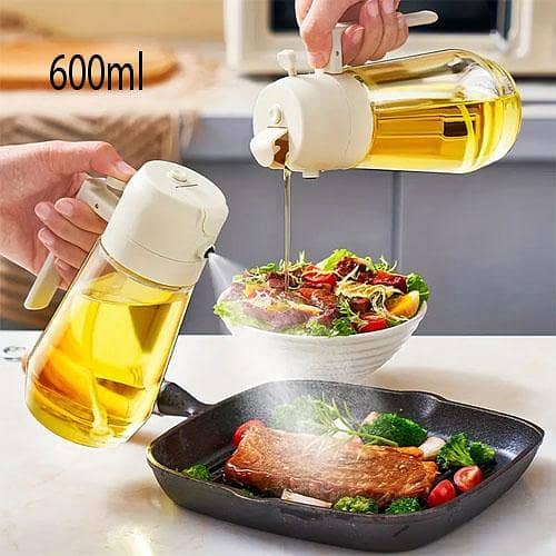 2-in-1 Glass Oil Sprayer and Dispenser, Oil Spray Bottle for Cooking, Oil Dispenser for Kitchen, Oil Bottle Dispenser Spray for Cooking, Air Fryer, BBQ etc 600ml