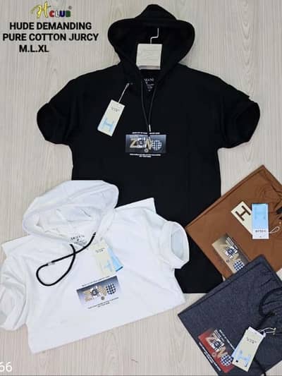 Men’s Cotton Plain Hooded T-Shirt in black