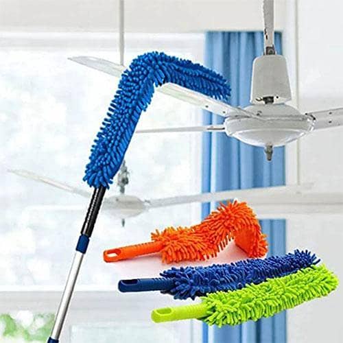 Flexible Micro Fiber Duster With Telescopic Stainless Steel Handle for Fan Cleaning Specially