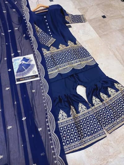 3 pc women stit shamoz silk embroidered suit