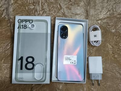 Oppo A18 Ram 4 Rom 64 charger cable back cover pak hai use nahi kia