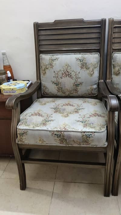 7 seater L shape sofa ,2  wooden chairs with table. tea trolley