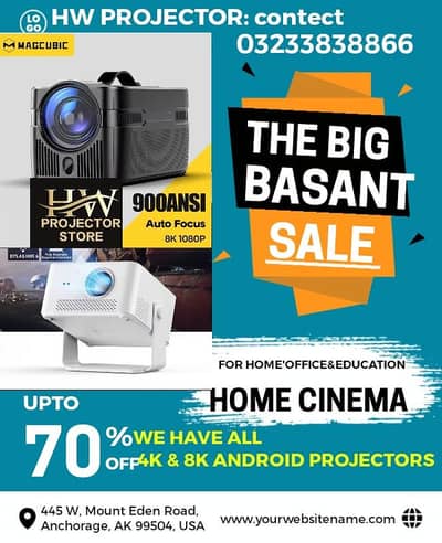 FULL HD 4k 4 ANDROID SMART PROJECTOR/ MULTIMEDIA PROJECTOR/HOME CINEMA