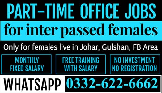Part-time Office Jobs for Inter Passed Girls
