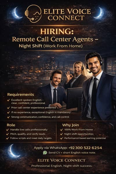 Remote Call Center Agents – Night Shift (Work From Home) Jobs