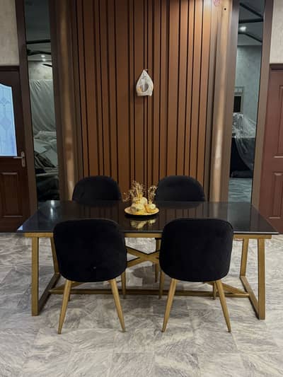 Dinning Table with 4 seats/ Grey-night Marble Top/ Metal base /Modern