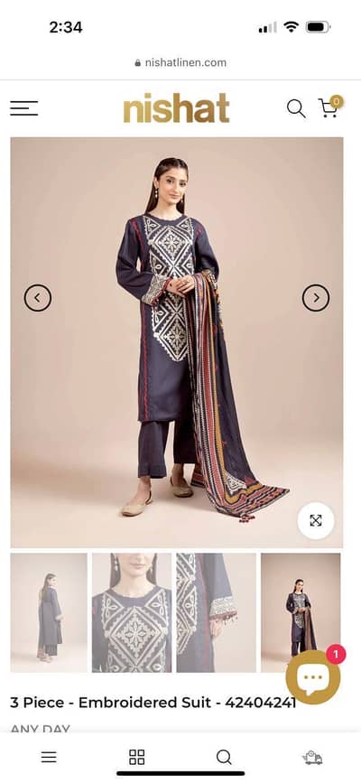 Nishat 3 piece emb winter dress