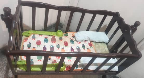 Baby Cot 4 Wheeler with Lock | Wooden Jhoola |