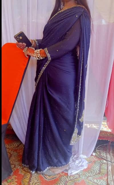 New Indian saree blue colour hand work