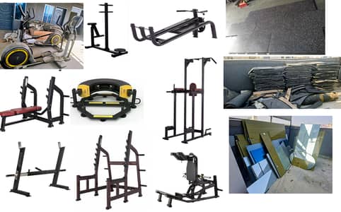 GYM EXERCISE MACHINES + RUBBER FLOORING + MIRRORS FOR SALE
