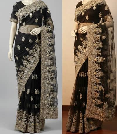 Beautiful Black saree with golden 3D work