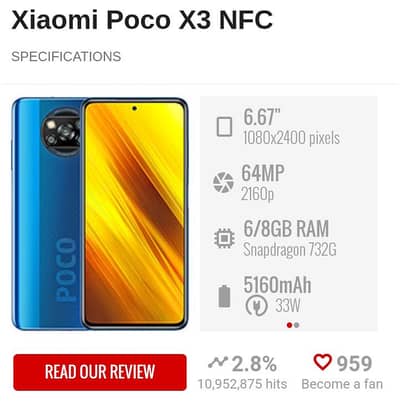 Poco X3  6+4/128 9/10 with complete box