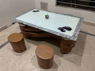Center Table, Dining Table with Puffies Glass Top (urgent sale)