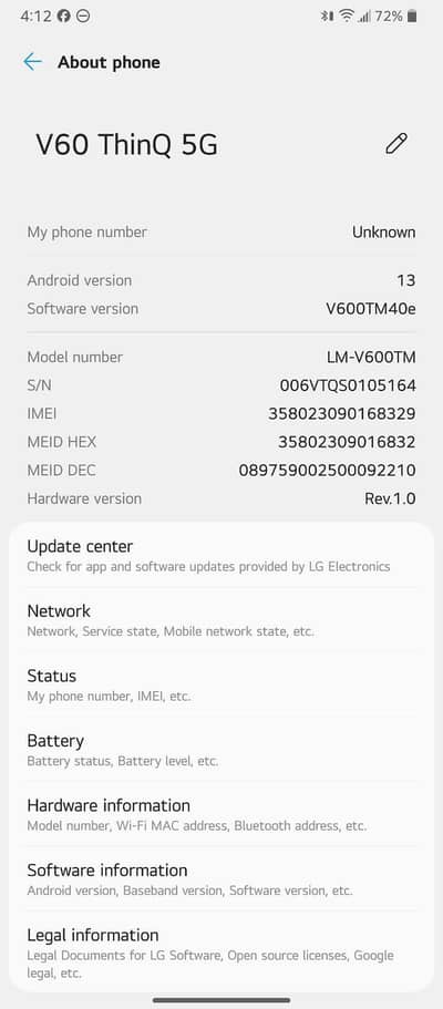 Lg V60  ThinQ 5G