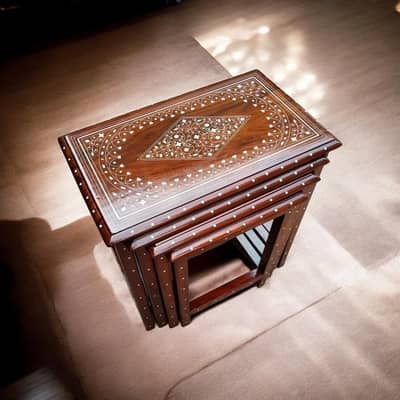 Luxury Sheesham Wood Nesting Tables | White Art Work | New Designs