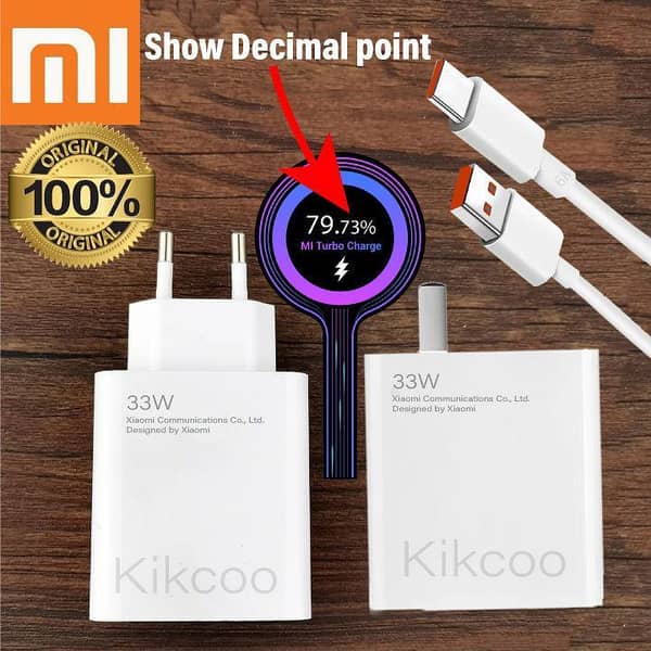 PACK OF 2 PCs Complete Charger 100% Original Xiaomi Mi 33W Turbo Fast Charger USA Original Adapter with Type-C Cable Mobile charger - White (MDY-11-EZ)