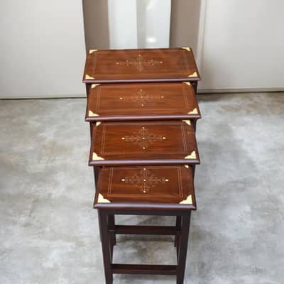 Luxury Sheesham Wood Nesting Tables | Brass Work | Table Set of 4