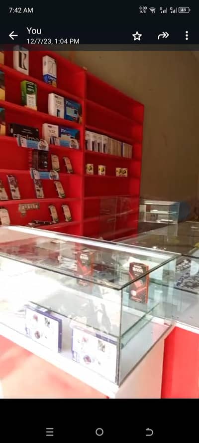 2 Long Size Almari,2 counters with 16mm glass sheet,1 Mobile repairing