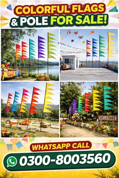 Colorful Festival Flags & Steel Poles for Roof & Outdoor Decor